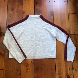 Off White Turtle Neck Sweater with Maroon Stripe down the Sleeves Size XS